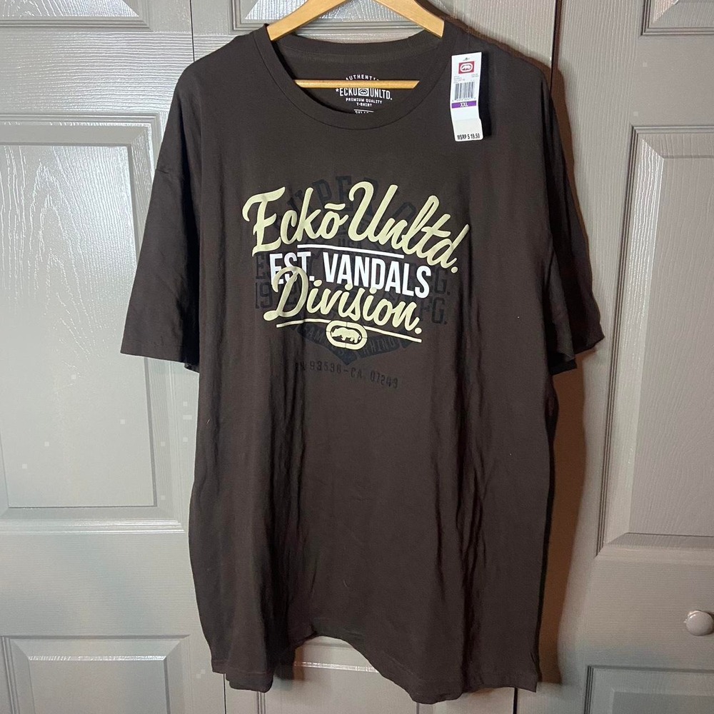 Ecko Unltd Vandals Division Graphic T-Shirt Brown Mens XXL Vintage Y2K Style